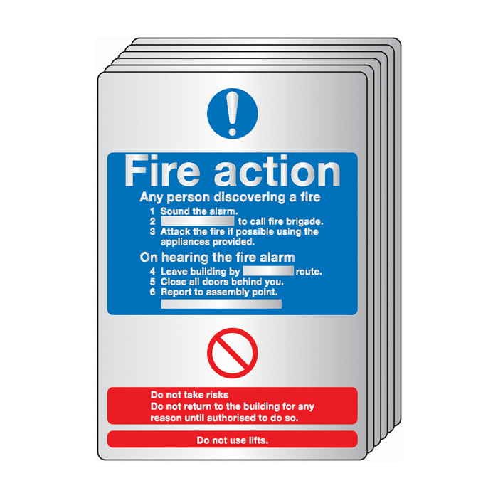 Fire Action Silver Looking Effect 6-Pack Signs
