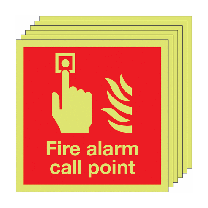 6-Pack Photo-luminescent Fire Alarm Call Point Signs