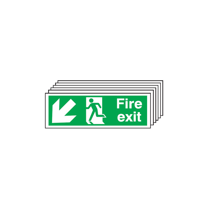 Fire Exit Arrow Down Left 6 Pack Escape Sign
