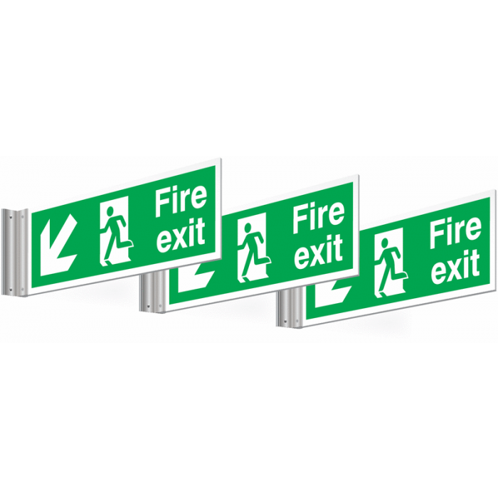 3 Pack Fire Exit Arrow Diagonal Down Left Corridor Signs