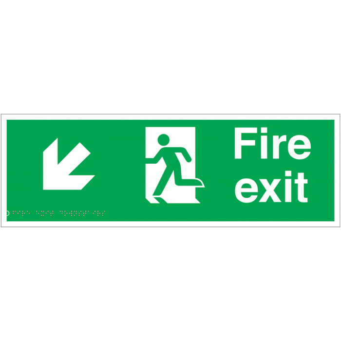 Fire Exit Arrow Down Left Tactile And Braille Signs