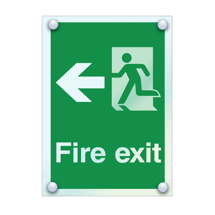 Fire Exit Sign With Arrow Left In Clear Stylish Acrylic
