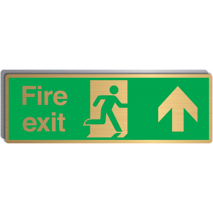 Fire Exit With Arrow Up Brass Material Signs