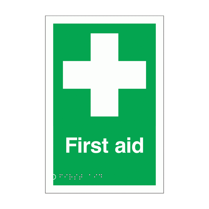 Braille First Aid Text & Cross Symbol Signs