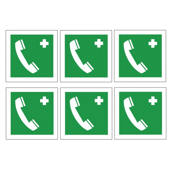 First Aid Emergency Telephone Symbol Labels On A Sheet