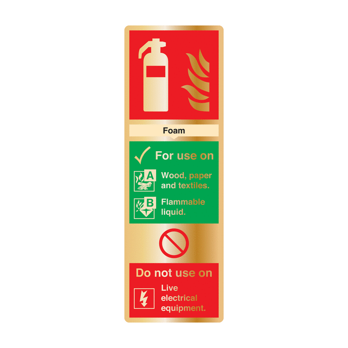 Foam Fire Extinguisher Brass Information Signs