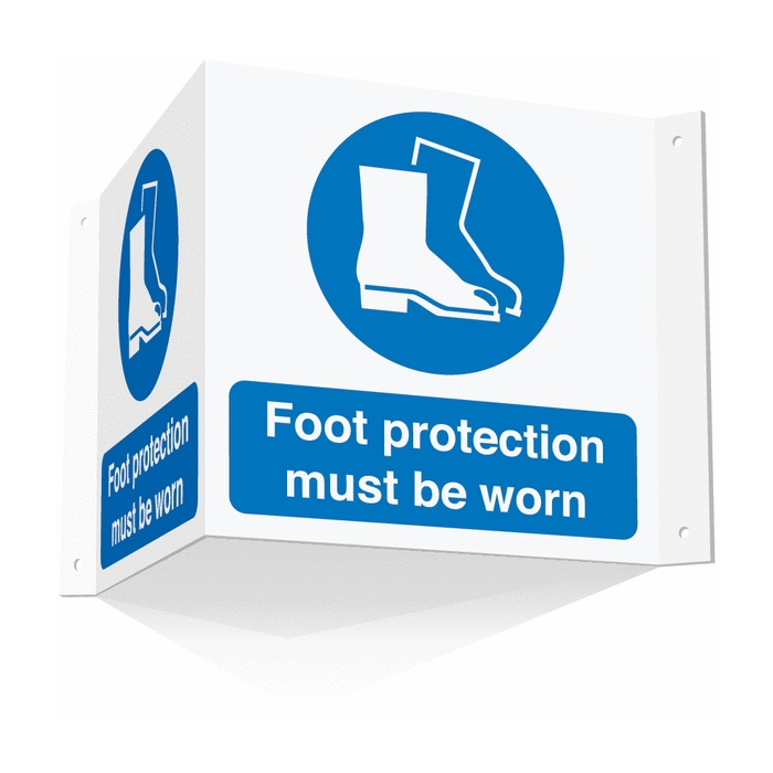 Foot Protection Must Be Worn Projecting 3D Sign