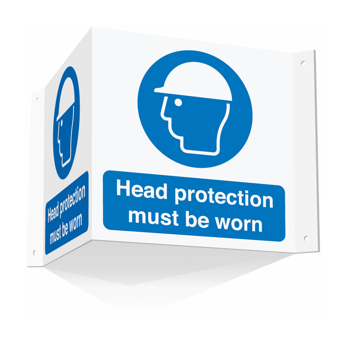 Head Protection Must Be Worn Projecting 3D Sign