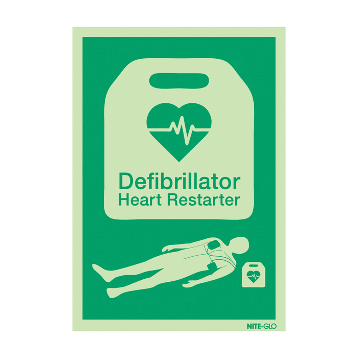 Nite Glo Photoluminescent Defibrillator Heart Restarter Signs