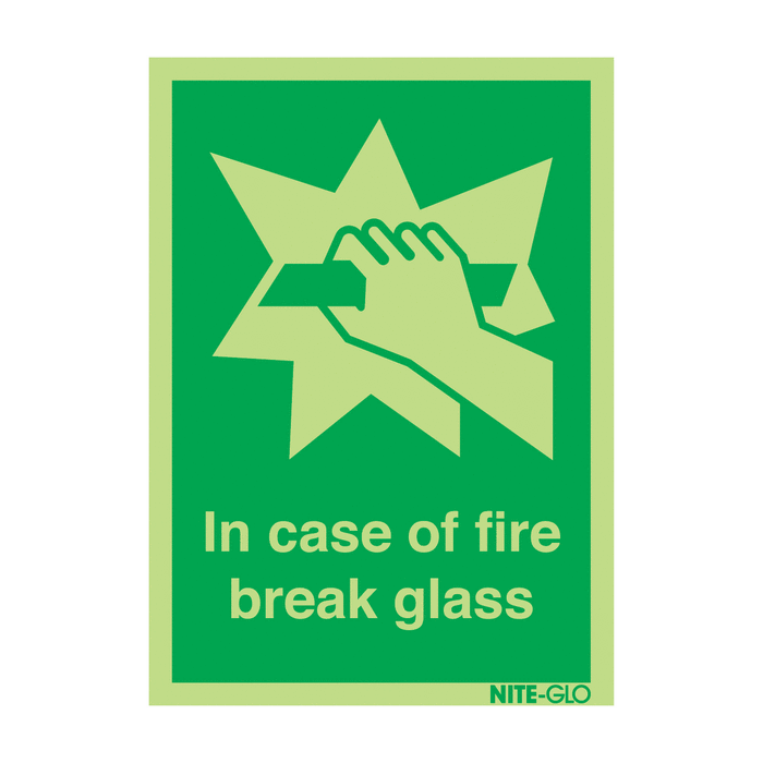 In Case Of Fire Break Glass Nite Glow Signs