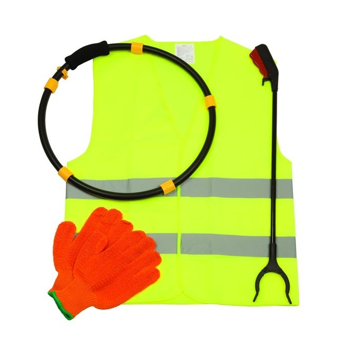 Litter Picking Kit With High Visibility Vest And Gloves