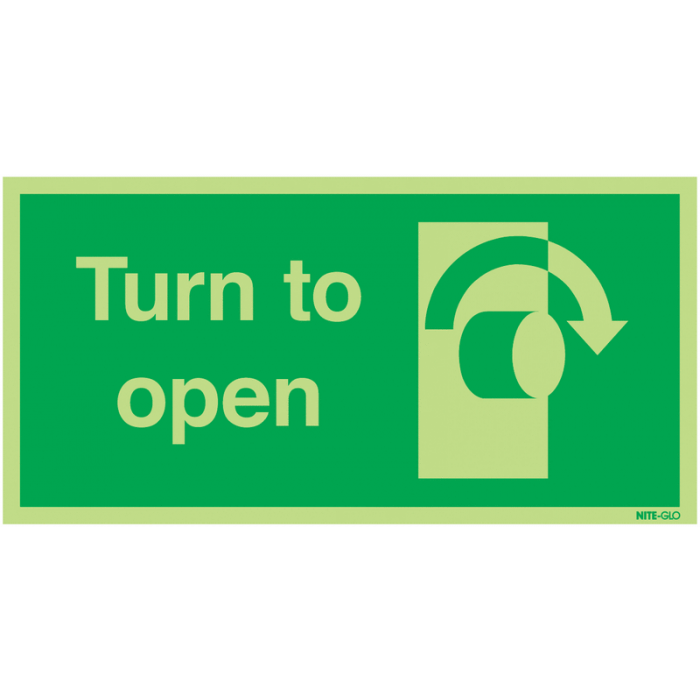 Photoluminescent Turn To Open Right Signs