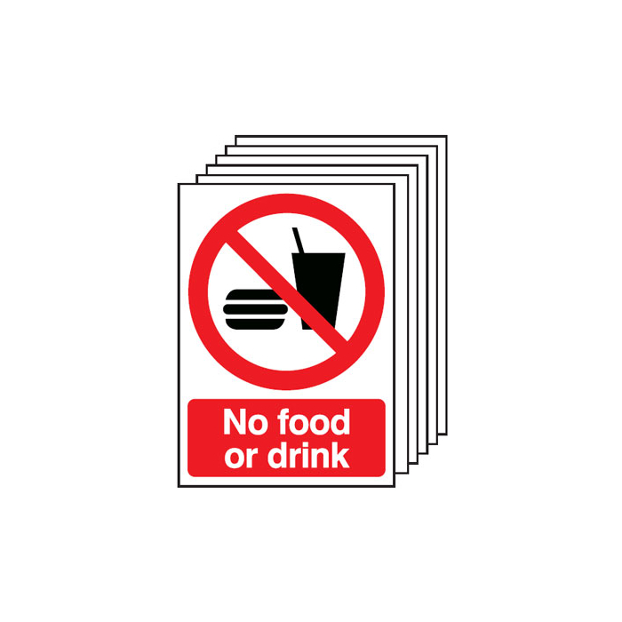 Prohibition No Food Or Drink Sign 6 Pack
