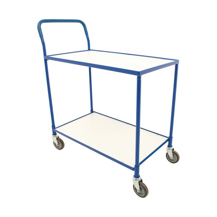 The Standard 2 Tier Trolleys are the ideal choice for transporting goods and materials around offices and warehouses and features a load capacity of 150kg over 2 shelves which makes light work for transporting goods, the 2 tier office trolley is easy to m