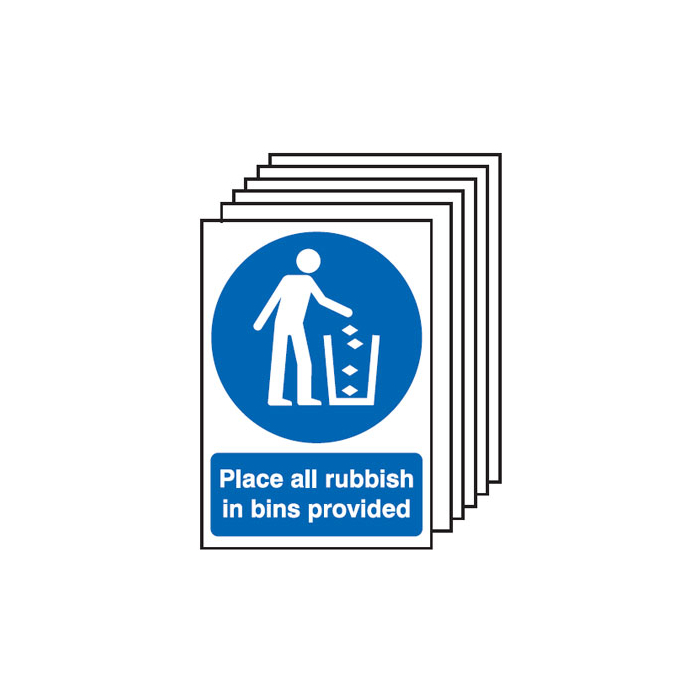Place Rubbish In Bins Provided 6 Pack Sign