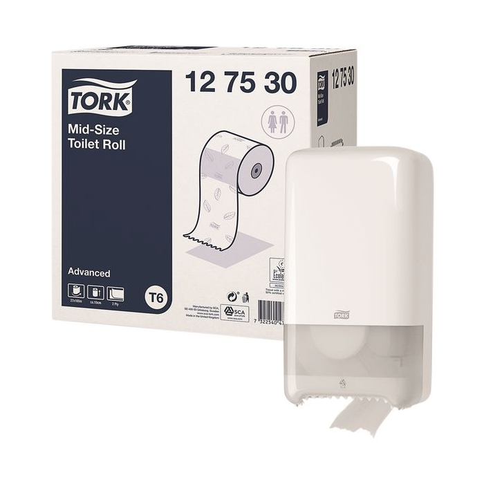 Tork® Midsize Toilet Tissue & FREE White Dispenser