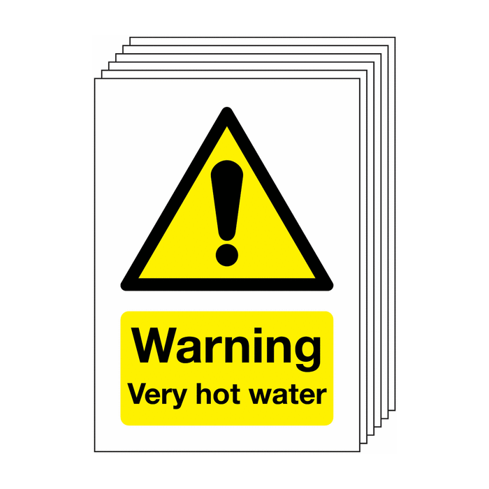 Warning Very Hot Water Pack Of 6 Hazard Signs