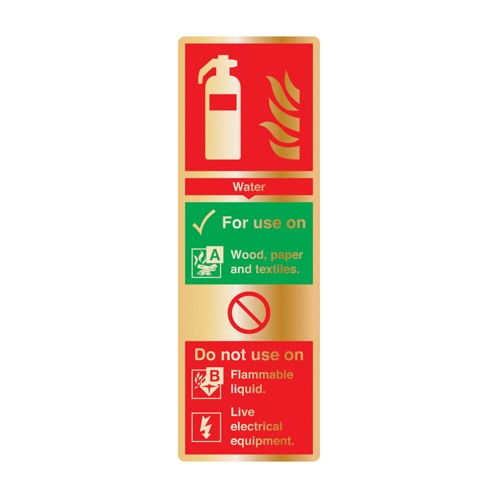 Water Fire Extinguisher Instruction Brass Material Sign