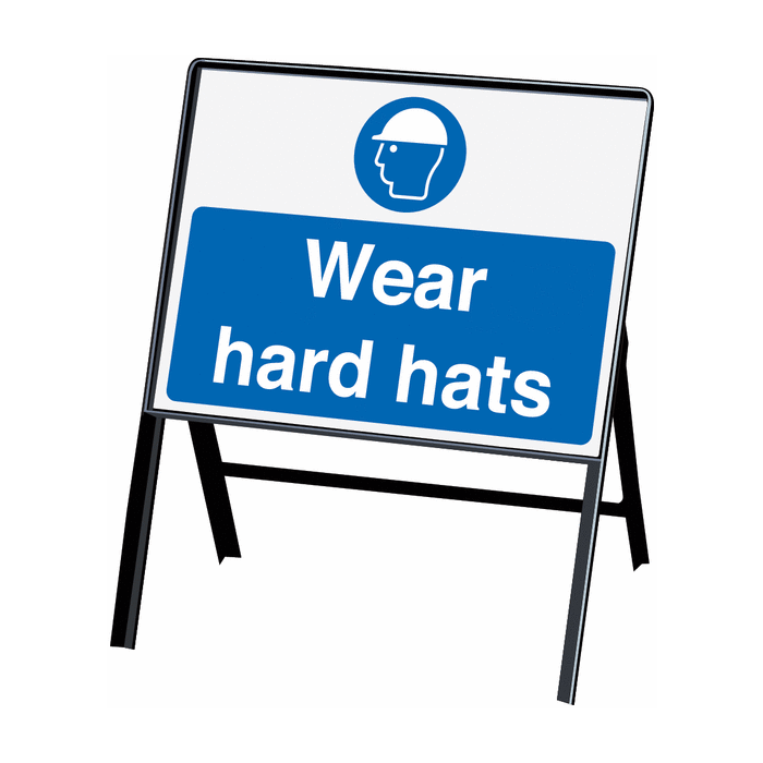 Wear Hard Hats Mandatory Stanchion Information Signs