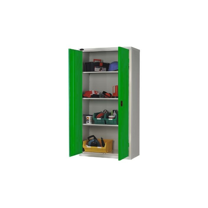 Workplace Storage Cupboard 2 Doors 3 Shelves Green Doors