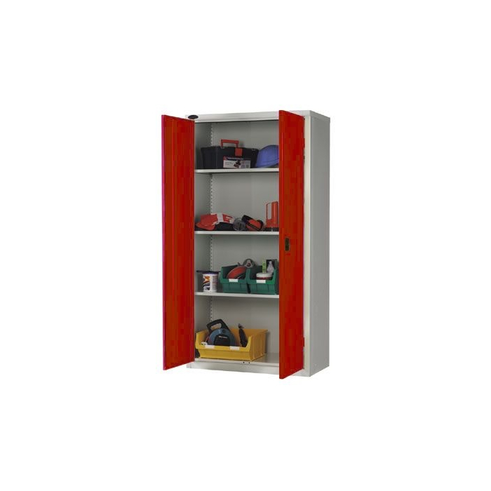 Workplace Storage Cupboard 2 Doors 3 Shelves Red Doors