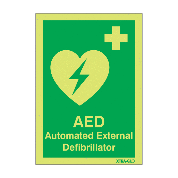 Xtra Glo Photoluminescent AED Defibrillator Signs