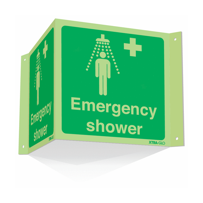 Photoluminescent Emergency Shower Projecting 3D Sign