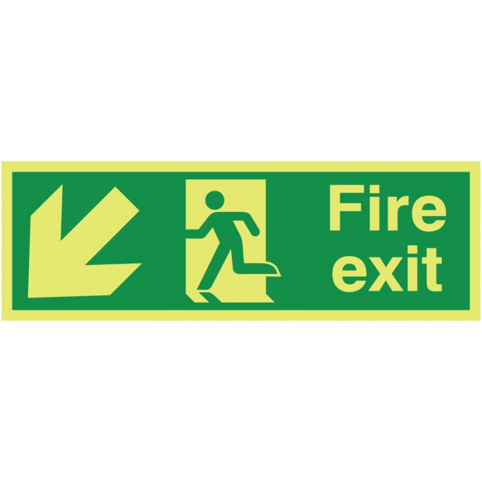 Xtra Glo Fire Exit Down Left Arrow Sign