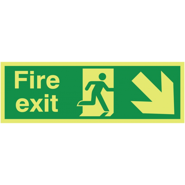 Xtra Glo Fire Exit Man Diagonal Arrow Down Right Signs