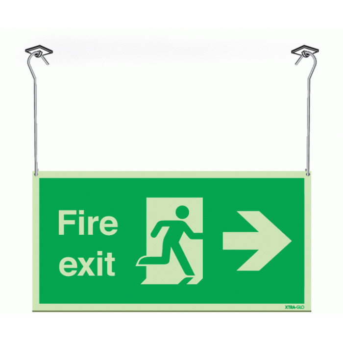 Xtra-Glow Fire Exit Arrow Right Hanging Sign