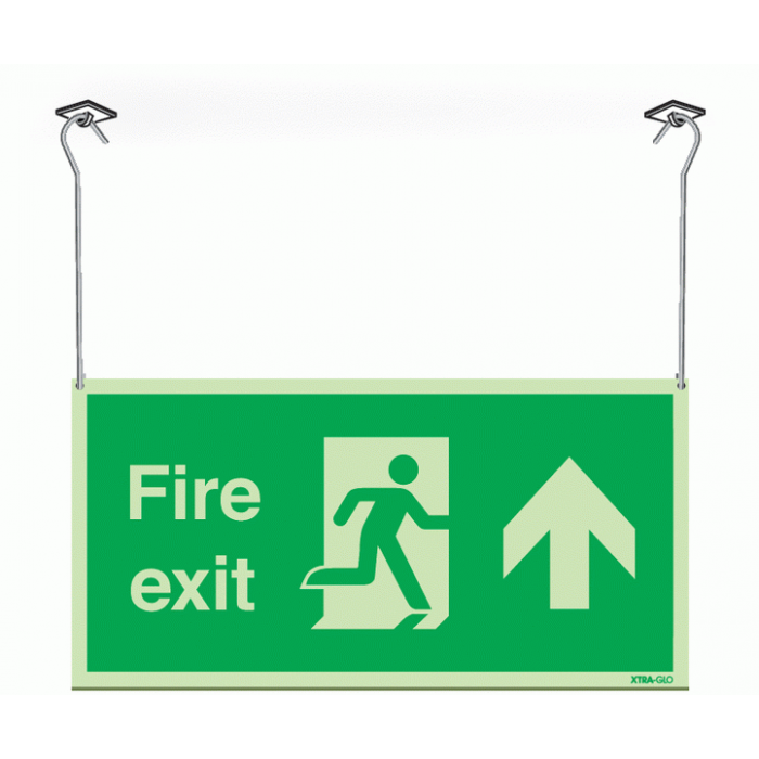Xtra-Glow Fire Exit Arrow Up Hanging Sign