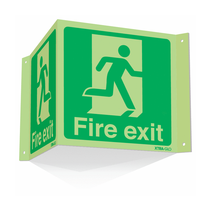 Xtra Glo Photoluminescent Fire Exit Projecting '3D' Sign