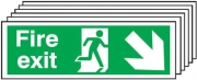 Fire Exit Arrow Down Right 6 Pack Signs