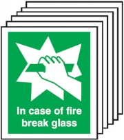 In Case Of Fire Break Glass Pack Of 6 Signs