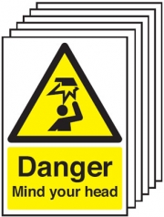 Danger Mind Your Head Signs 6 Pack