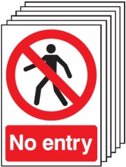 No Entry Prohibition Signs 6 Pack