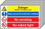 Danger Battery Charging Area Wear PPE Multi-Message Signs