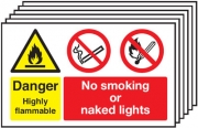 Highly Flammable No Smoking No Naked Lights Signs 6 Pack