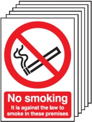 No Smoking On These Premises Pack Of 6 Signs