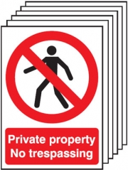 Private Property No Trespassing 6 Pack Signs