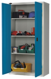 Workplace Storage Cupboard 2 Doors 3 Shelves Blue Doors