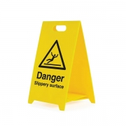 Danger Slippery Surface A Board Floor Stands