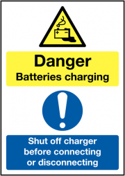 Danger Batteries Charging Shut Off Charger Signs