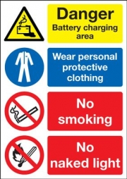 Battery Charging Area Wear PPE Clothing Signs