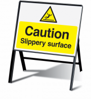 Caution Slippery Surface Stanchion Signs