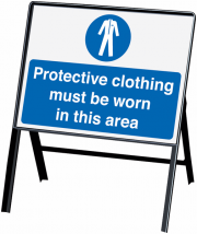Protective Clothing Must Be Worn In Area Stanchion Sign