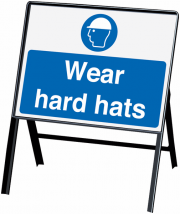 Wear Hard Hats Stanchion Sign
