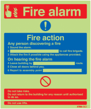 Xtra-Glo Fire Alarm Fire Action Aluminium Signs