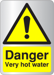 Danger Very Hot Water Silver Effect Signs