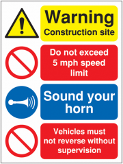 Warning Construction Site With Sound Your Horn Signs